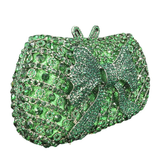 Ladies Handmade Diamond Handbag Hollow Out Bow Tie Crystal Evening Bags Luxury Metal Frame Flower Clutch Bag Purse for Women