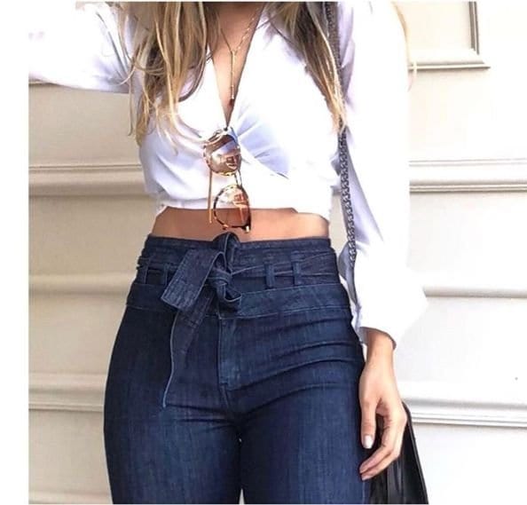 ladies High rise hip lift womens high waist wide leg raw denim trousers women pants baggy women's flared jeans