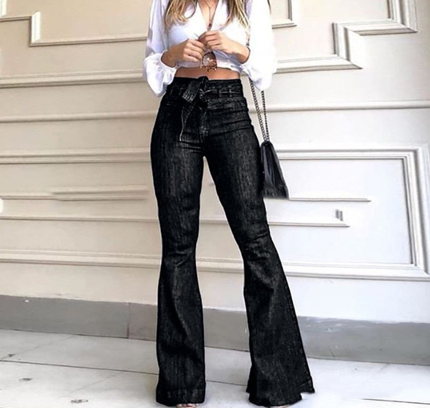 ladies High rise hip lift womens high waist wide leg raw denim trousers women pants baggy women's flared jeans