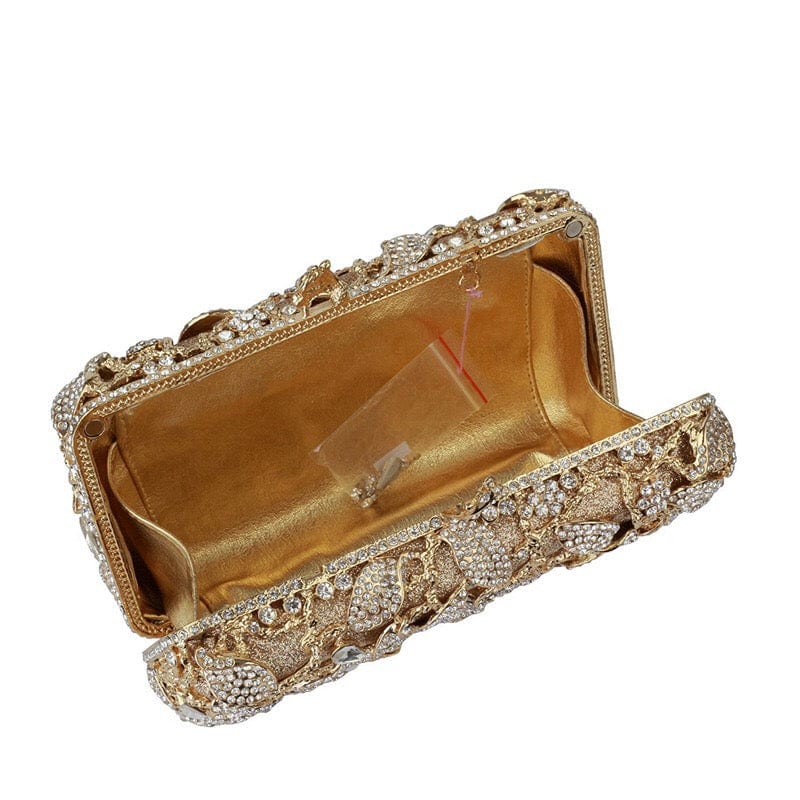 Ladies  Hollow Out Pearl Diamond Handbag Handmade Crystal Evening Beaded Bags Metal Frame Flower Clutch Bag Purse for Women