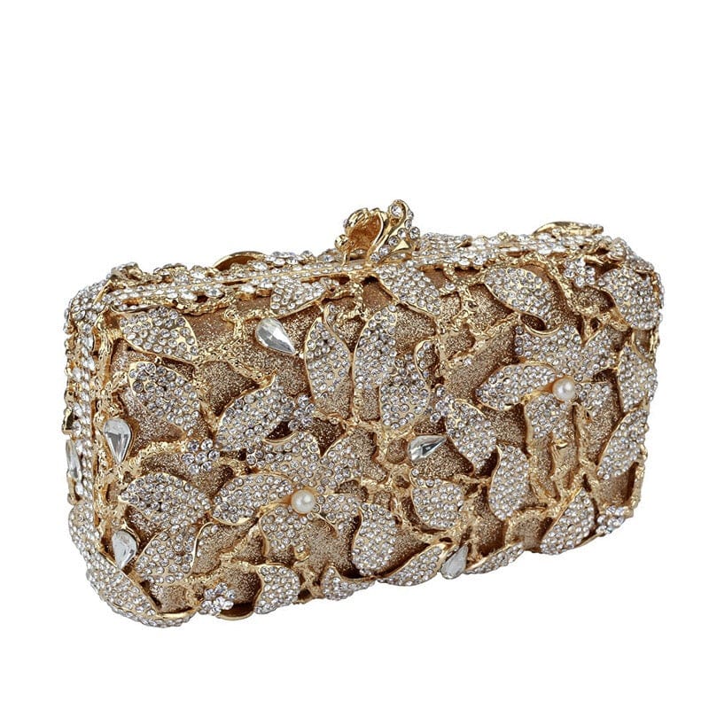 Ladies  Hollow Out Pearl Diamond Handbag Handmade Crystal Evening Beaded Bags Metal Frame Flower Clutch Bag Purse for Women