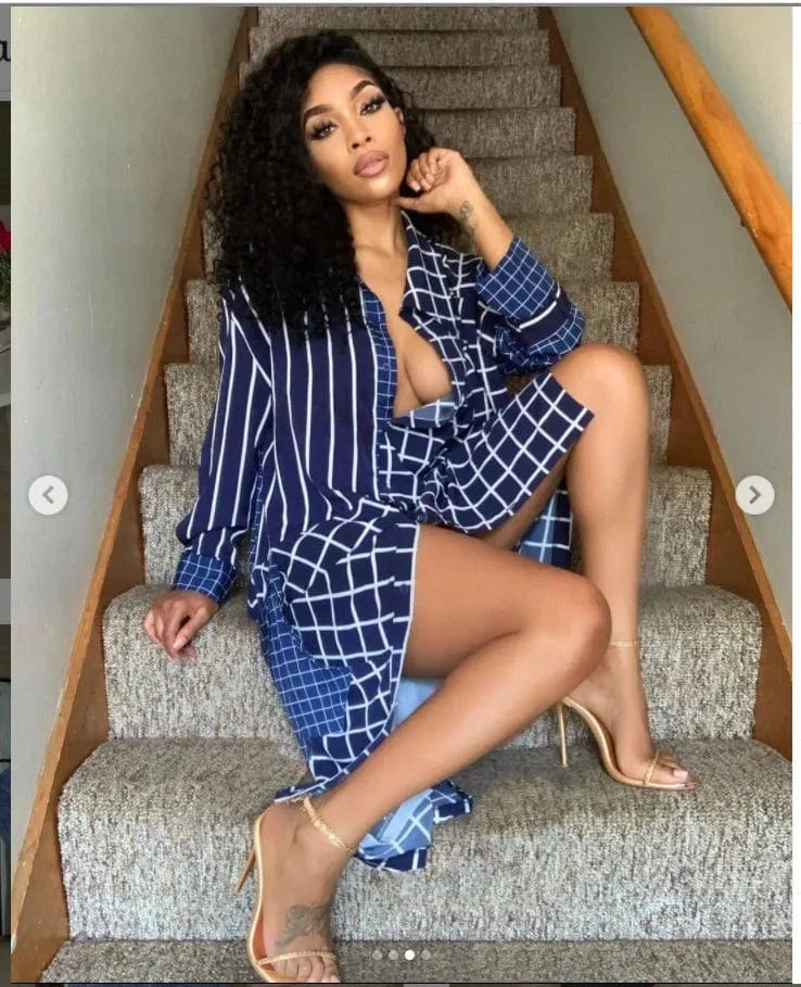 Ladies Long Plaid Shirt Long Sleeve Dress Ladies Fashion T-Shirt Plaid Suit Fall Women's Dresses Plus Size Can Be Weared