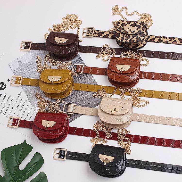 Ladies new design stone design belt waist bags female cute small chain sling bags for women pu leather leopard fanny pack