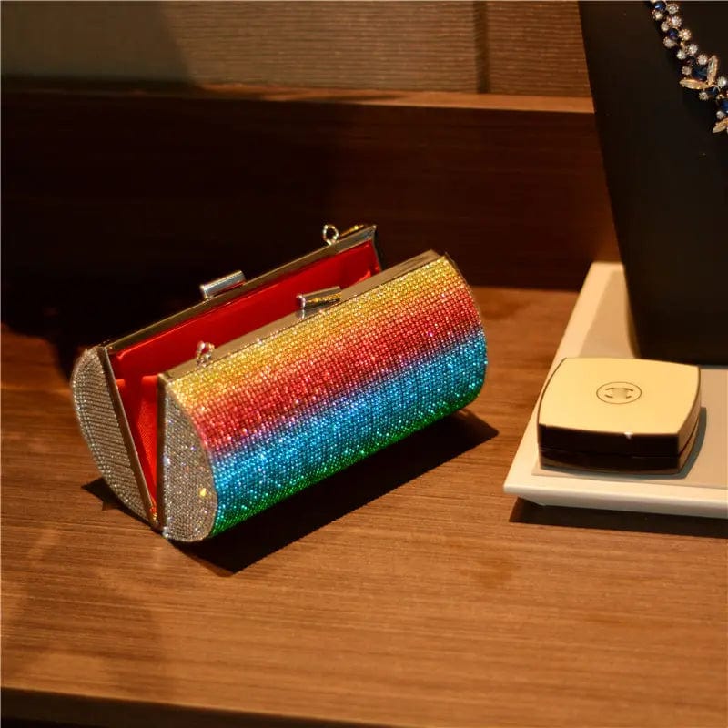 Ladies Rhinestones Clutch Purse Shiny Cans Shaped Rainbow Diamonds Crystal Colorful Evening Shoulder Bags