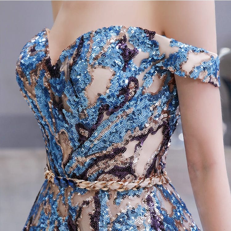 Ladies Sequins off Shoulder Evening Gown Floor-length Party Wear Evening Dresses