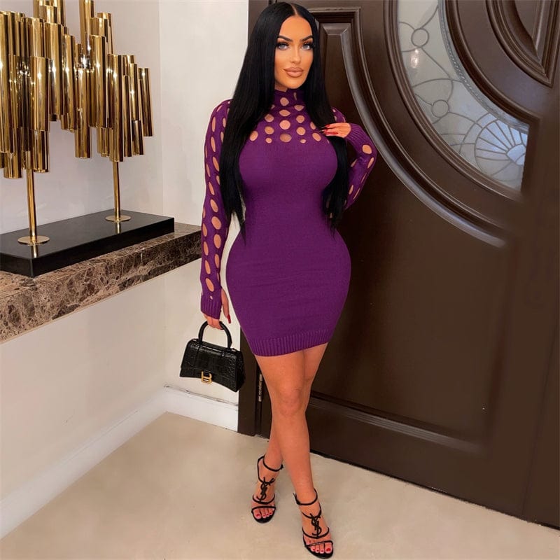ladies women spring 2023 sexy red knit jersey long sleeve hollow out bodycon night club dress spring 2023 clothing for women