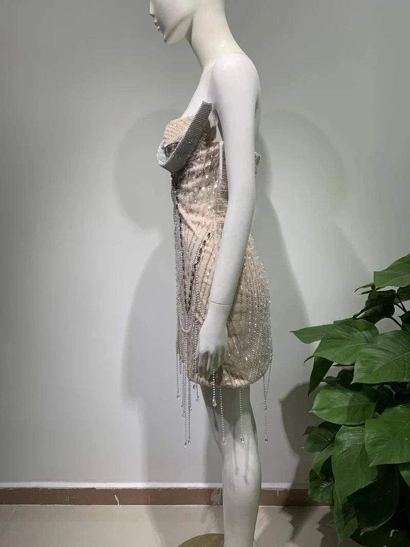 Lady Clothing Elegant Sleeveless Strapless Sexy Sequined Beaded Prom Party Dresses For Women