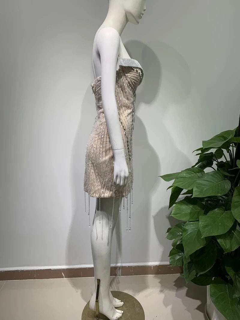 Lady Clothing Elegant Sleeveless Strapless Sexy Sequined Beaded Prom Party Dresses For Women