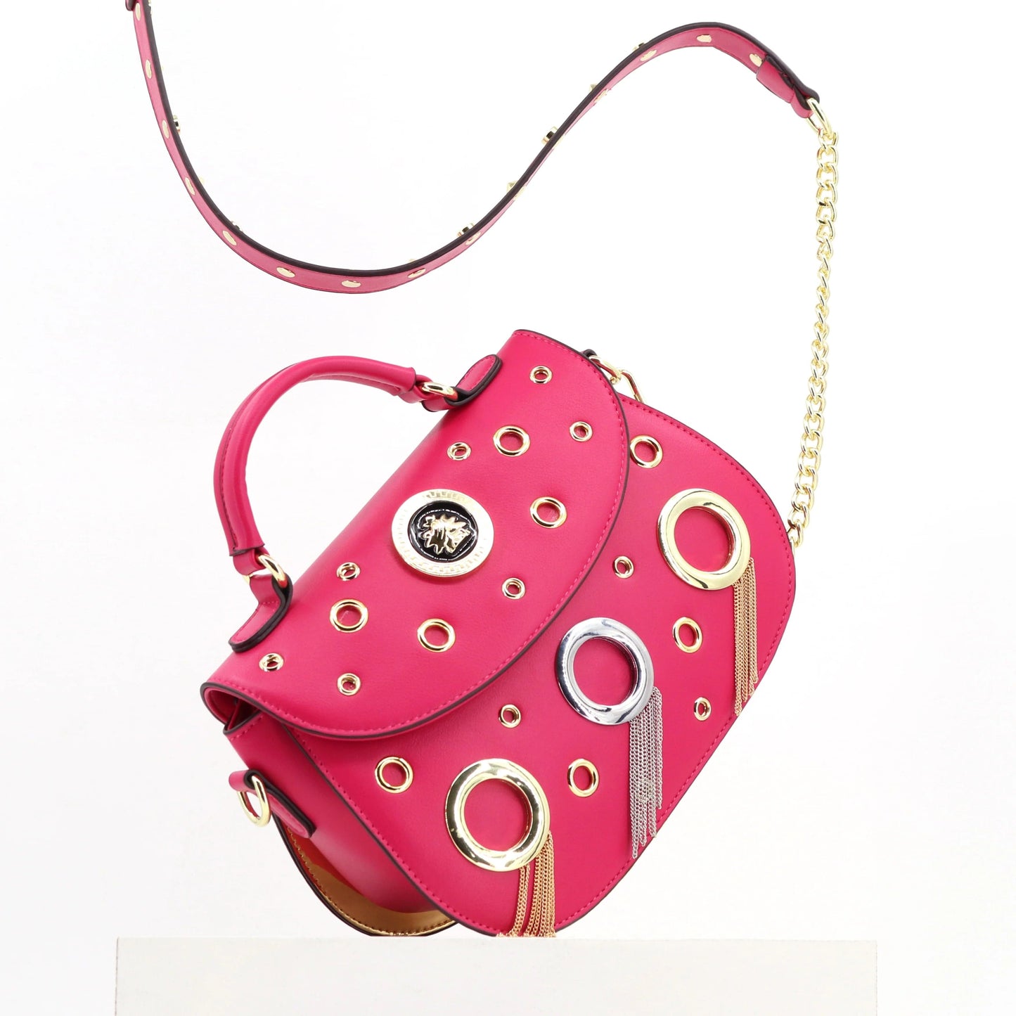 ladysky handbags for women tassel and rivet saddle bag for girls punk crossbody ladies bag quality chain shoulder bags 26cm