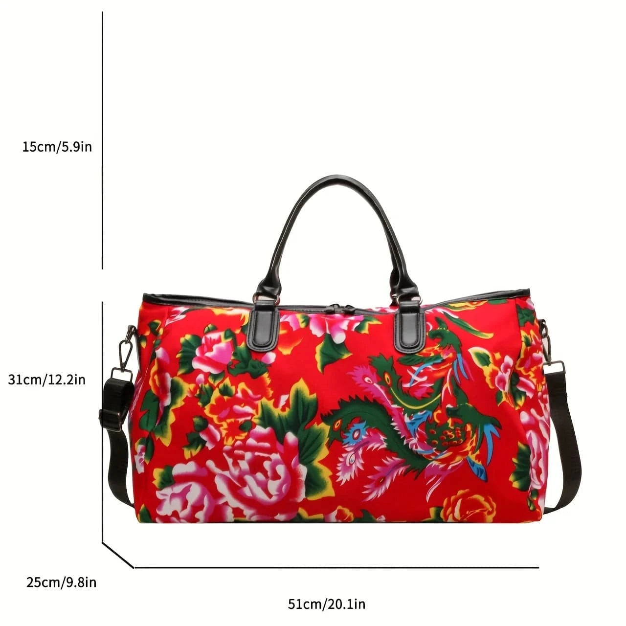 Large Capacity Shoulder Weekender Bag Trendy Ethnic Style Flower Pattern Travel Duffel Bag