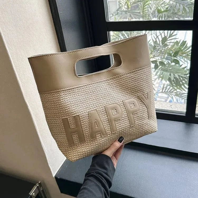Large capacity Summer Straw bag for Women Happy Trend Handbag Bohemian casual beach shopping Tote Hand woven women Shoulder bag