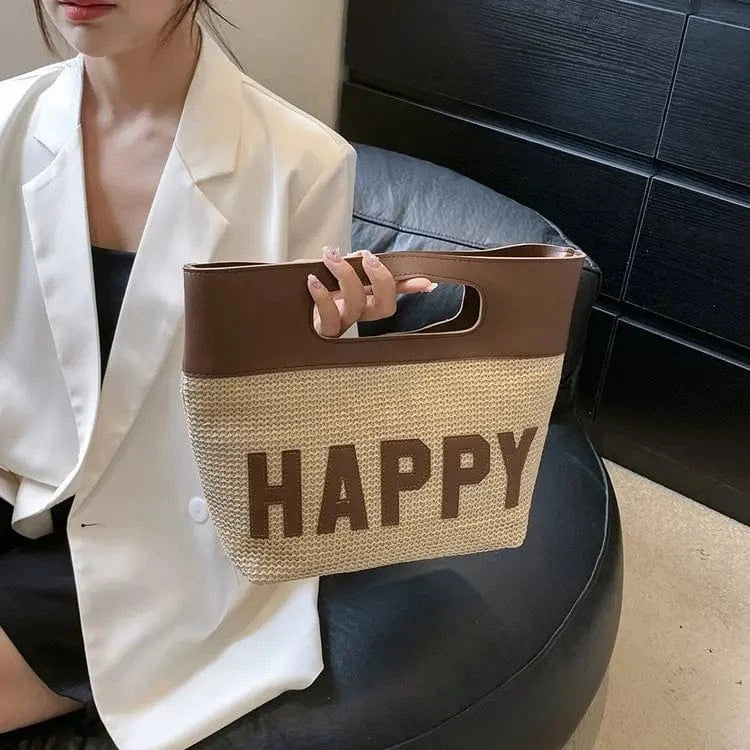 Large capacity Summer Straw bag for Women Happy Trend Handbag Bohemian casual beach shopping Tote Hand woven women Shoulder bag