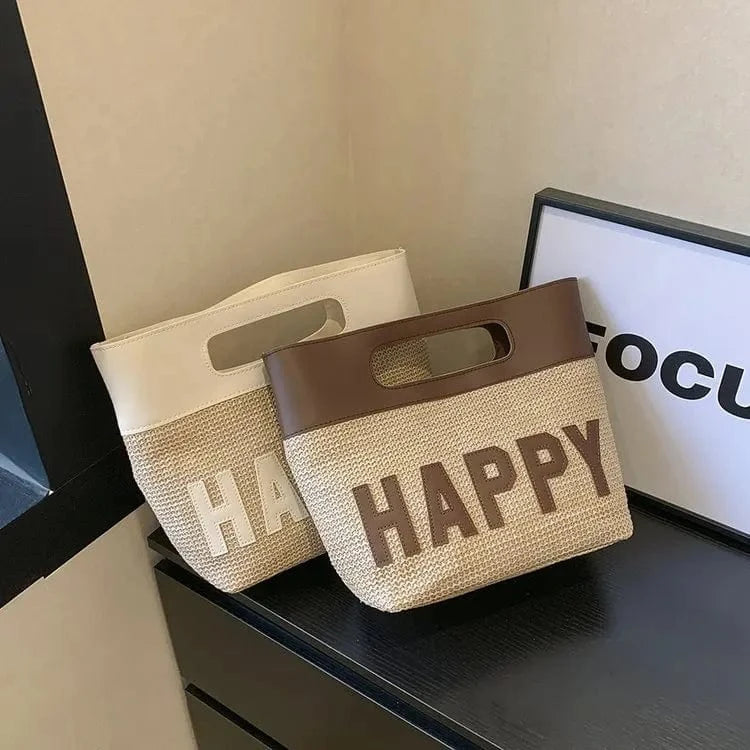 Large capacity Summer Straw bag for Women Happy Trend Handbag Bohemian casual beach shopping Tote Hand woven women Shoulder bag