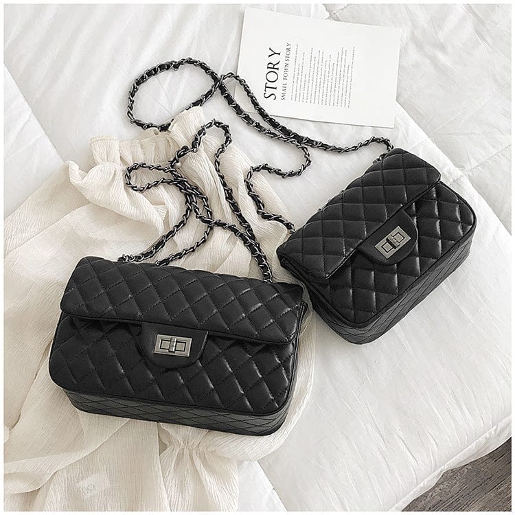 Large size:25x17x8cm / black Amazon Hot Selling Women's Shoulder Bag Pu Leather Lingge Pattern Luxury Brand Designer Girl's Purse Handbag Sac