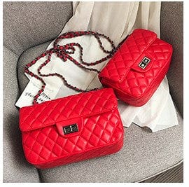 Large size:25x17x8cm / Red Amazon Hot Selling Women's Shoulder Bag Pu Leather Lingge Pattern Luxury Brand Designer Girl's Purse Handbag Sac