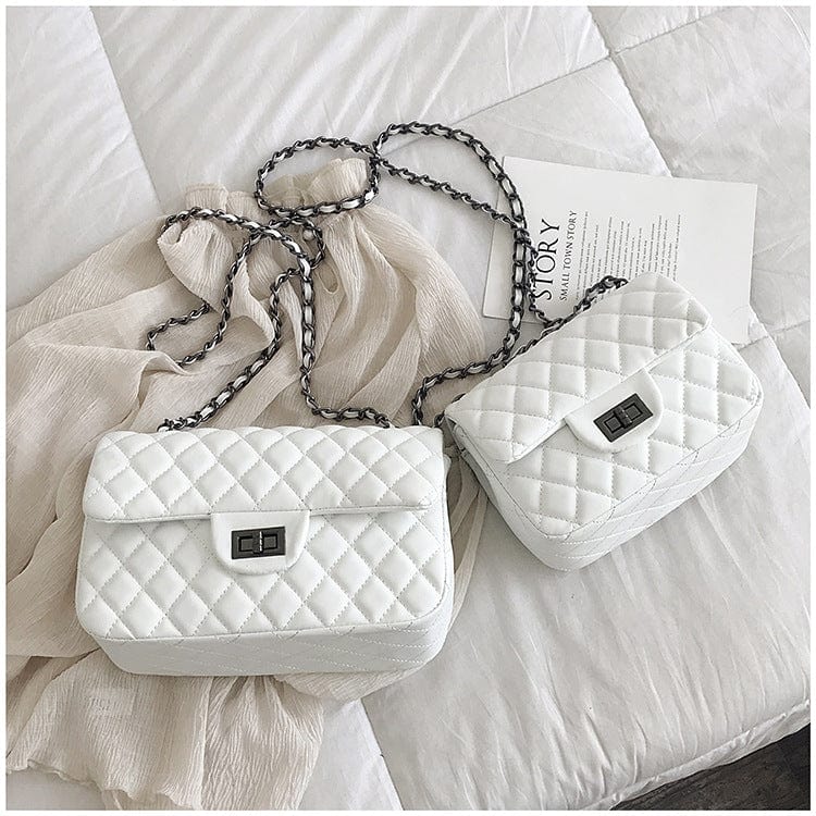 Large size:25x17x8cm / White Amazon Hot Selling Women's Shoulder Bag Pu Leather Lingge Pattern Luxury Brand Designer Girl's Purse Handbag Sac