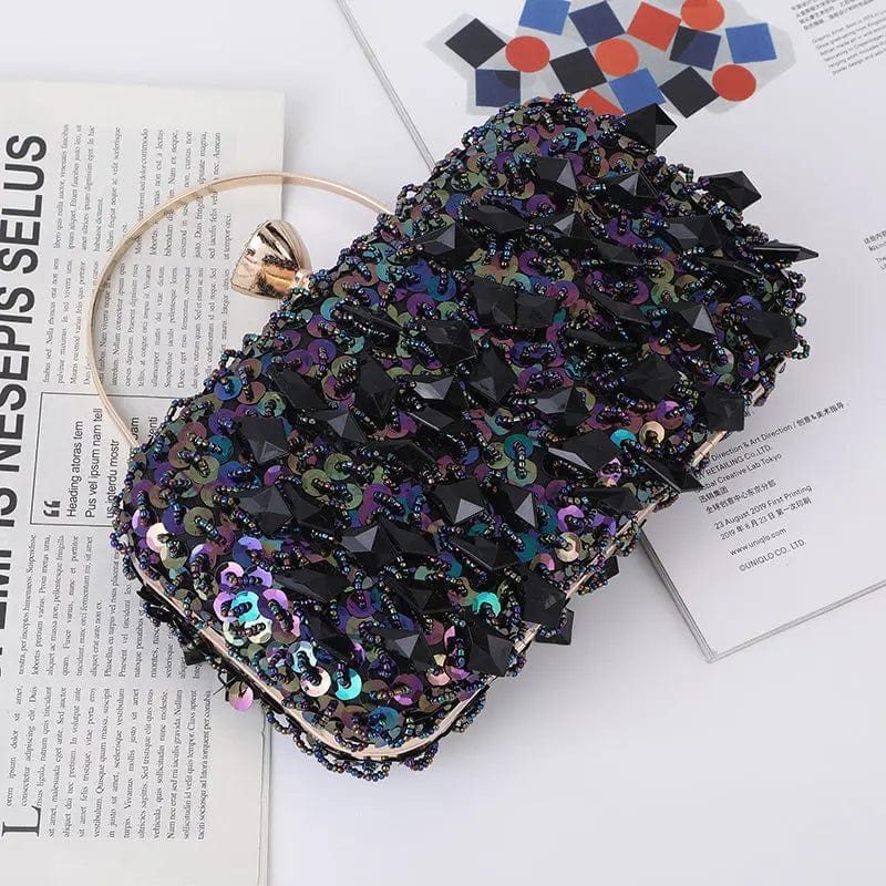 Laser black Wholesale 2022 Channeling Beads Hanging Diamond Evening Clutch Purse New Laser Sequins Crystal Metal Hand Dinner Bag Woman