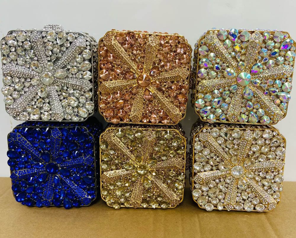 Latest african ladies bridal gold occasion handmade crystal rhinestone clutch purse bag for weeding party