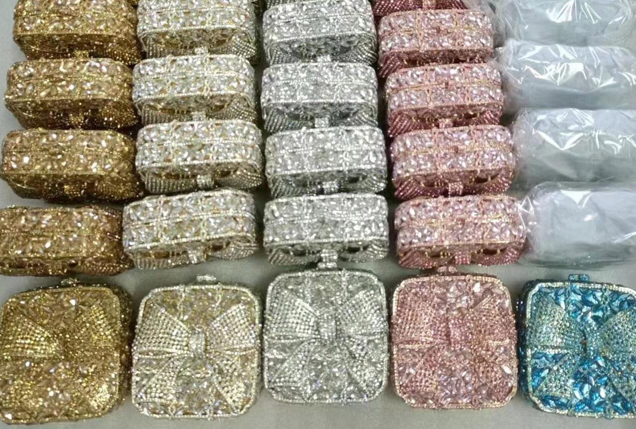 Latest african ladies bridal gold occasion handmade crystal rhinestone clutch purse bag for weeding party