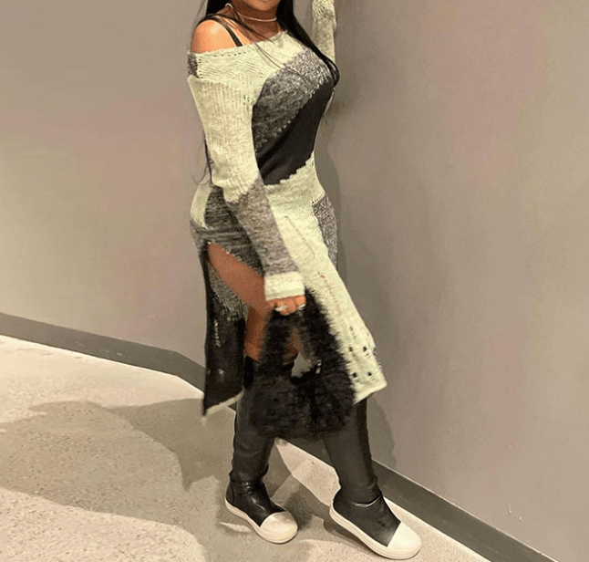 Latest Design Fall 2023 Fashion Irregular Weave High Waist Wrap Hip Split Slim Fit Knitted Dress