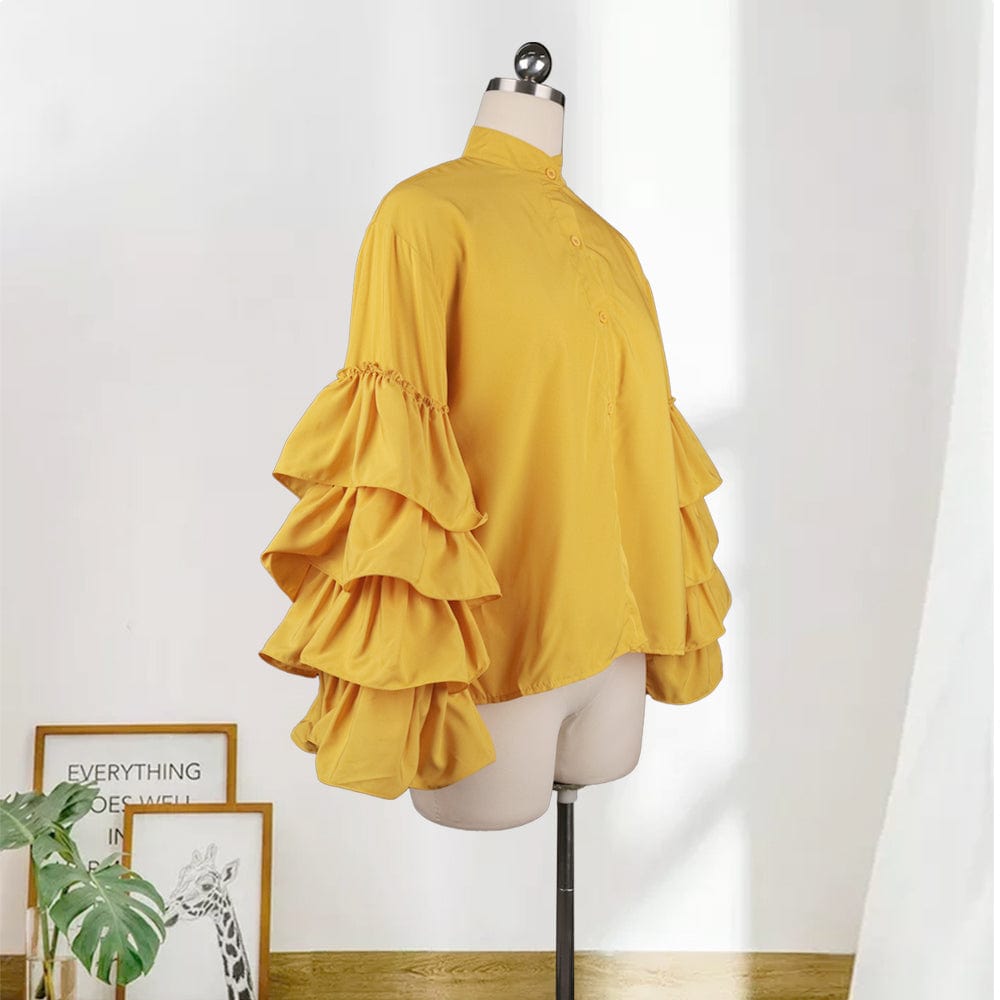 Latest Design Fashion Loose Ruffle Flare Sleeves Women Casual Blouse
