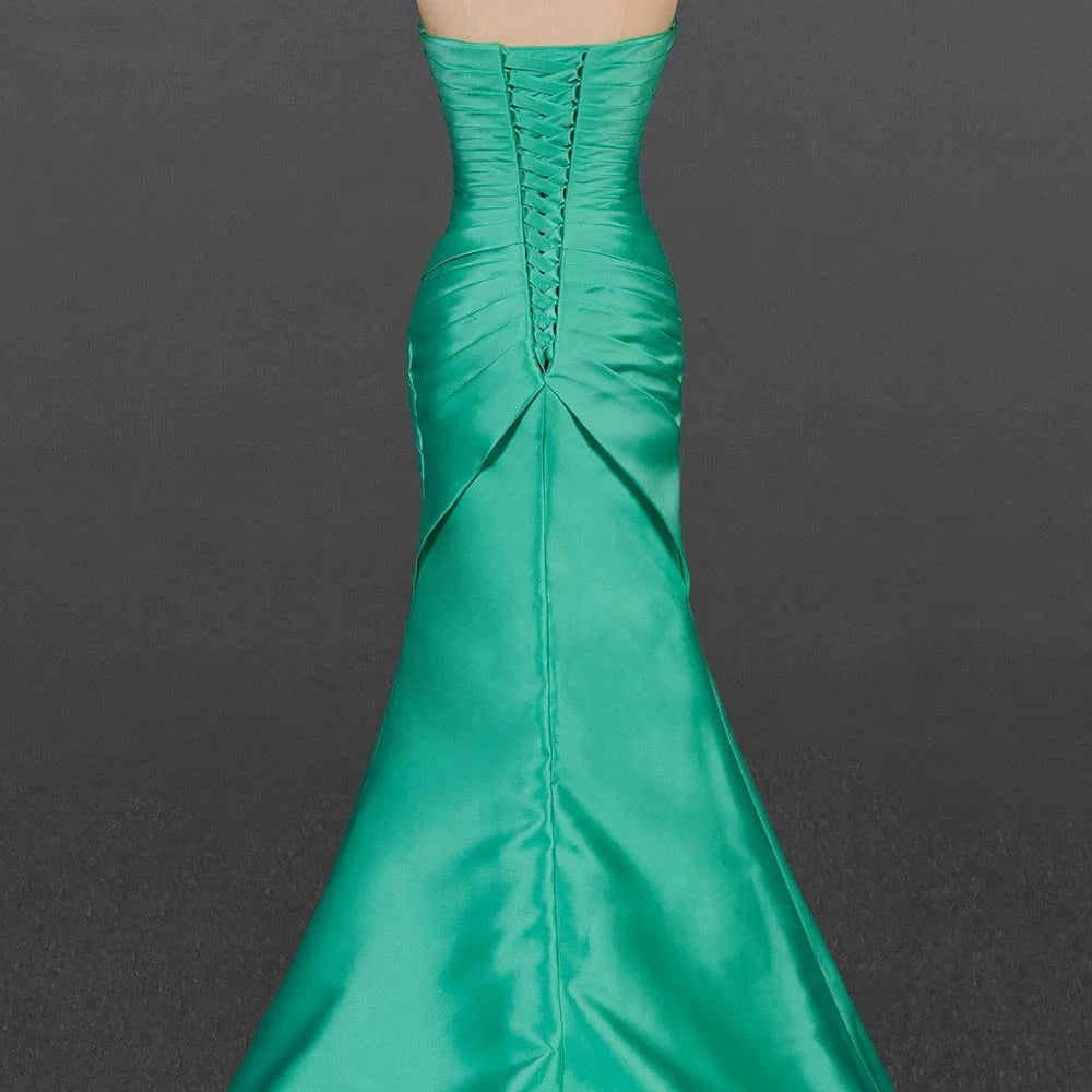 Latest Green Slim Tube Top Evening Dress Gathers Sexy Banquet Party Wedding Evening Party Skirt Lsdz82