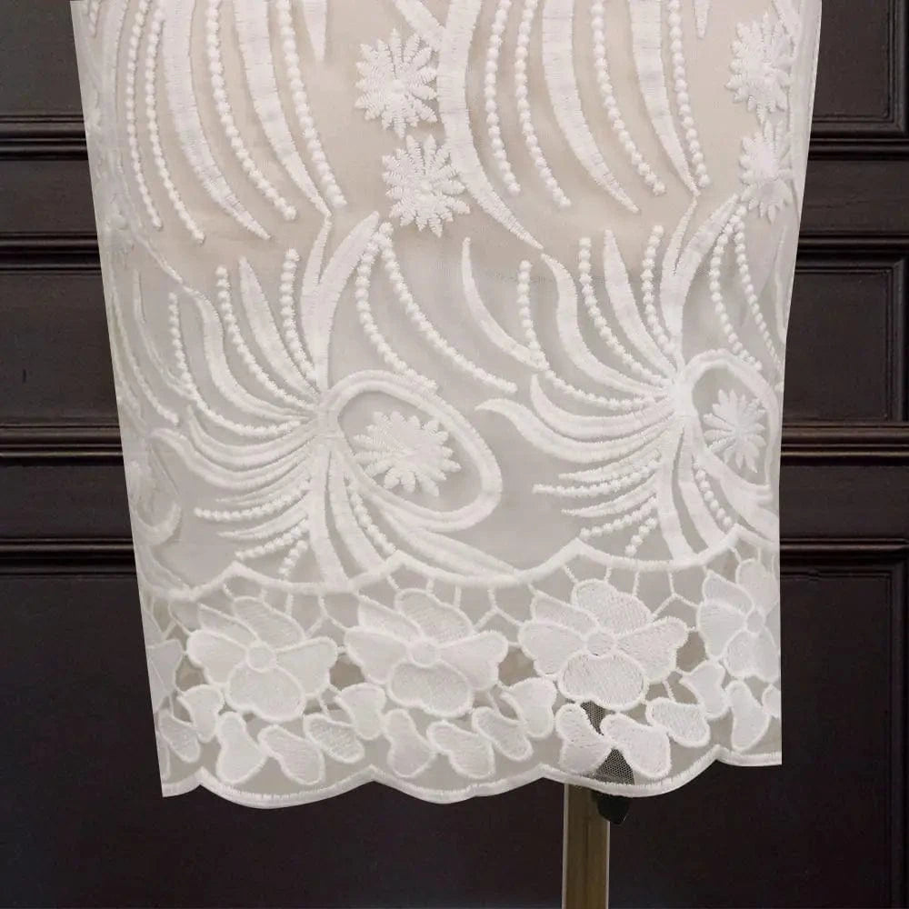 Latest Lace Chic One Shoulder Ruffle Sleeve Lady Evening Dress Solid Color Dresses Women Casual Summer White Dress