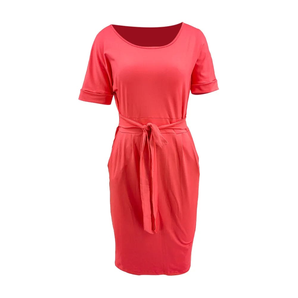 Latest Lady Office Career DressLace Up Solid Color Dress Women Office Dresses