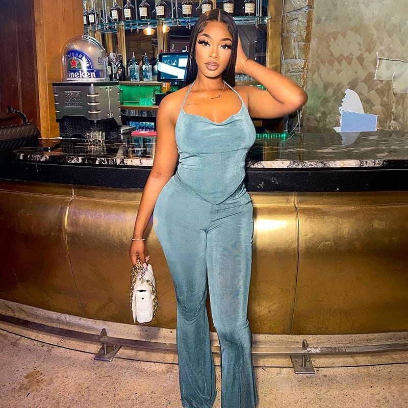 Latest Two Piece Sets 2022 Fashion Solid Color Lace Up Sleeveless Tube Top And Casual Long Pants Women Two Piece Pants Set