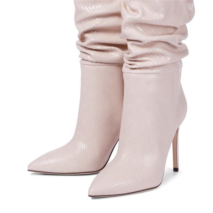 Leather Look Pointed Blue Thin Heeled Boots Microfiber Leather High Quality Pull On Knee High Boots for Ladies Big Size 48