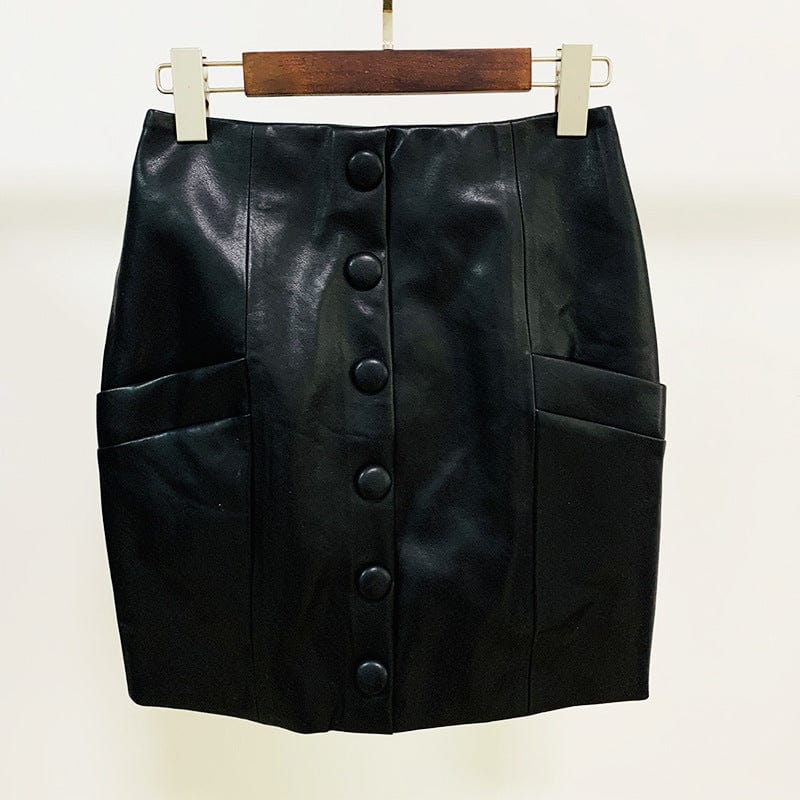 Leather women's PU skirts with button pocket gril's skirt short plus size women's skirts