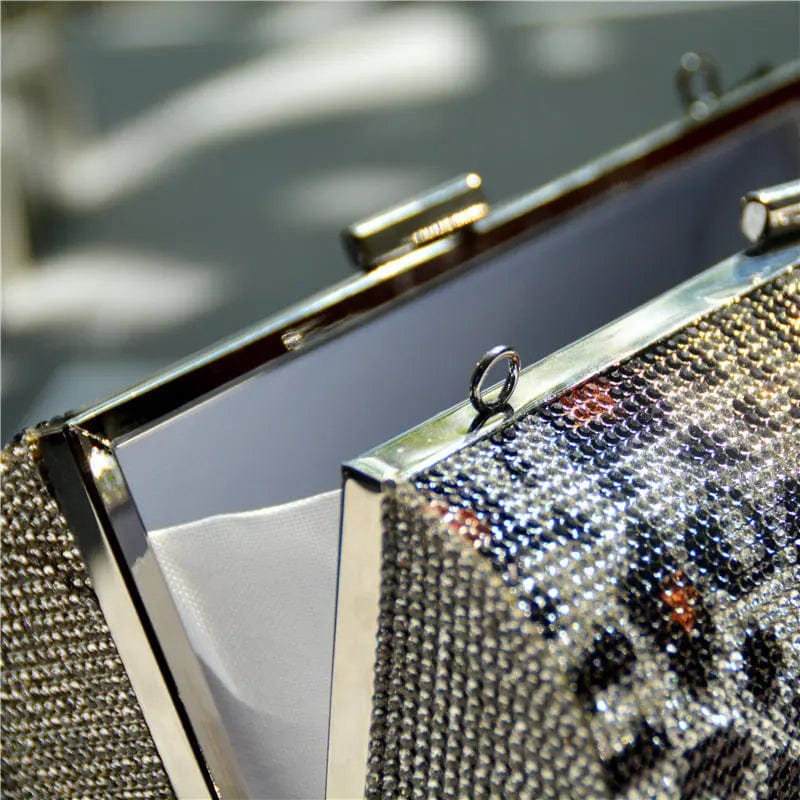 Leopard DY002 Leopard Fashion Diamonds Women Clutch Metal Luxury Rhinestones Shoulder Chain Small Female Handbags Purse