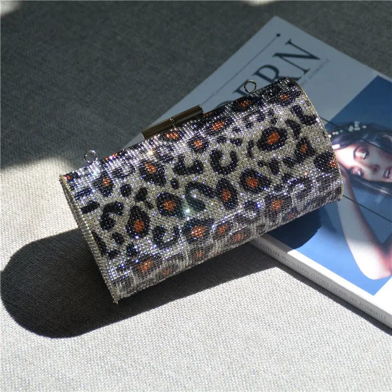 Leopard DY002 Leopard Fashion Diamonds Women Clutch Metal Luxury Rhinestones Shoulder Chain Small Female Handbags Purse