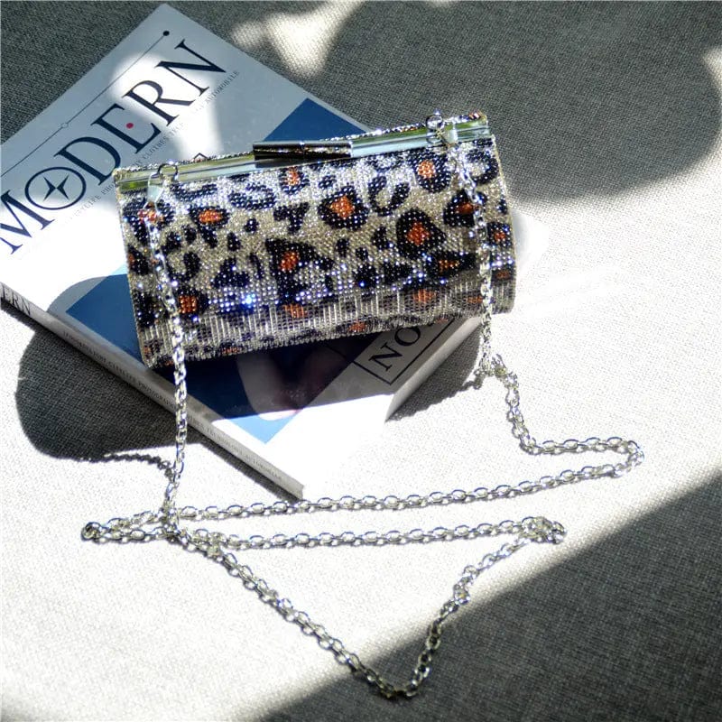 Leopard DY002 Leopard Fashion Diamonds Women Clutch Metal Luxury Rhinestones Shoulder Chain Small Female Handbags Purse