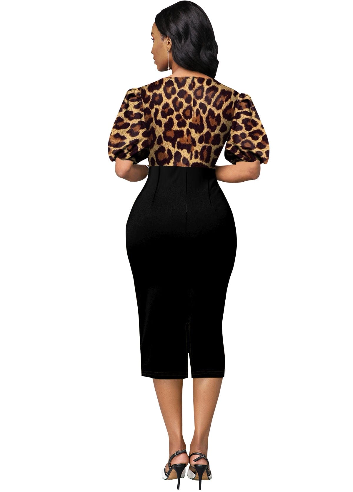 Leopard Puff Sleeve Bowknot farfetch fashion Bodycon Dress
