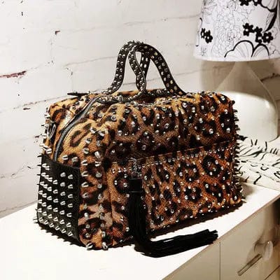 Leopard Rhinestone rivet tassel luxury bags fashion design new evening bling stone purse print leopard weekender leather women handbag