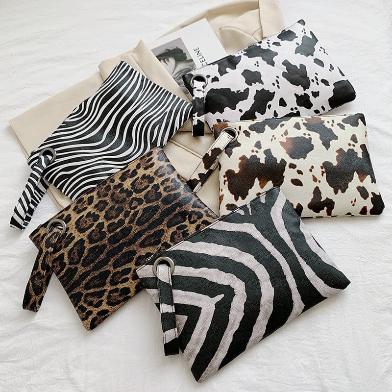 Leopard Zebra Women Clutch Bag Vegan Leather Envelope Evening Handbag for Party