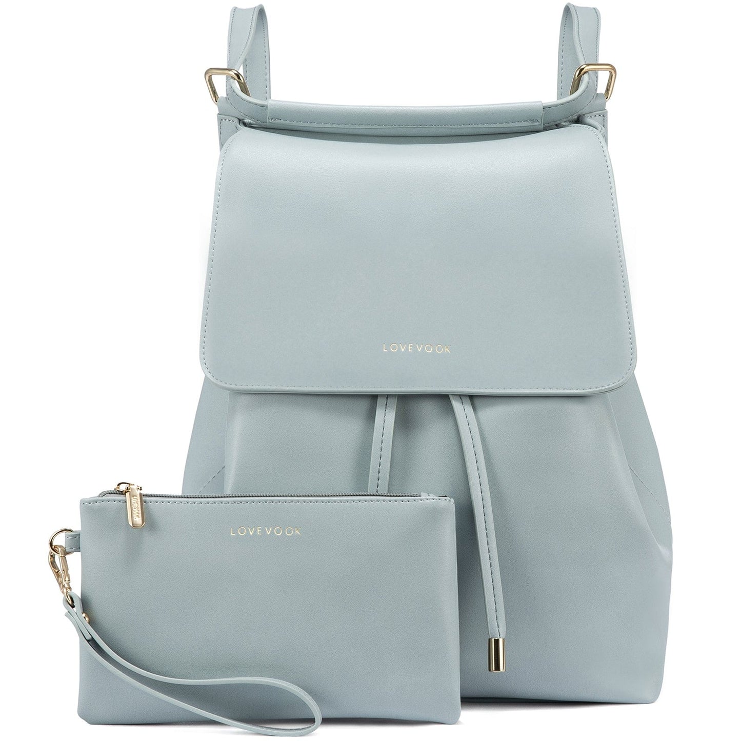 Light blue LOVEVOOK wholesale 2pc ladies gift handbag set 2022 pu leather office shoulder tote bags Convertible backpacks custom women bags