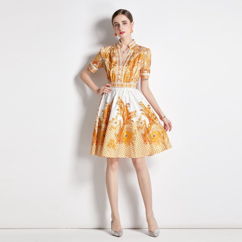 Light cooked royal sister V-neck printed dress women's new French niche high-end skirt XC5026068