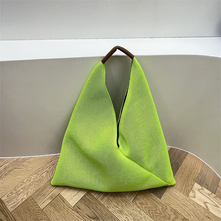 Light Green 2022 Brand Women Tote Hobo Handbag Triangle Design Summer Mesh Net Beach Bag Lightweight Elegant Portable Shoulder Purse