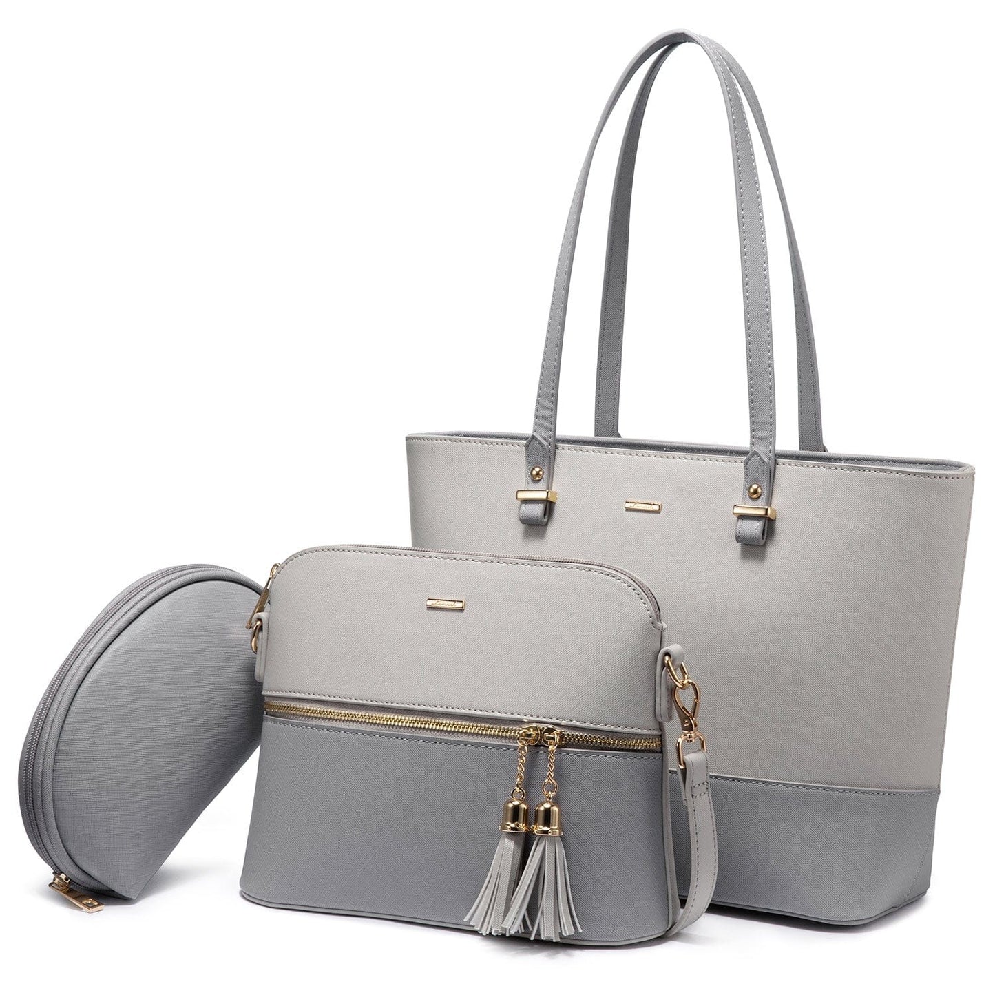 Light Grey-grey LOVEVOOK 2022 Luxury Designer Leather Women's Purse and Handbags 3 in 1 Hand Bags Set Ladies Shoulder Tote Bag Women Handbags