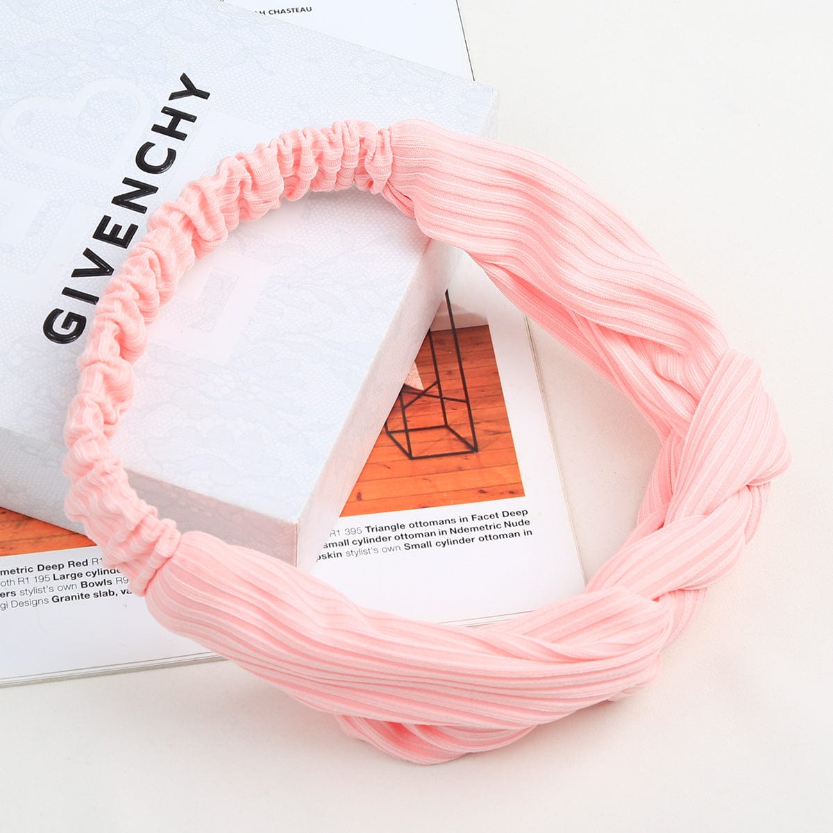 Light Pink Summer Fashion Solid Color Face Wash Headband Women Hair Ornament Cross Fried Dough Twists Elastic Fitness Headband for Women