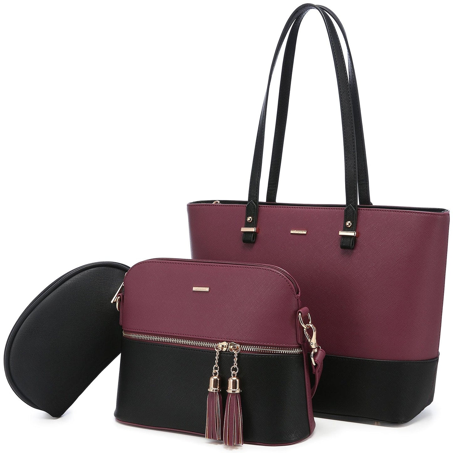 Light purple-black WB137901LK LOVEVOOK 2022 Luxury Designer Leather Women's Purse and Handbags 3 in 1 Hand Bags Set Ladies Shoulder Tote Bag Women Handbags