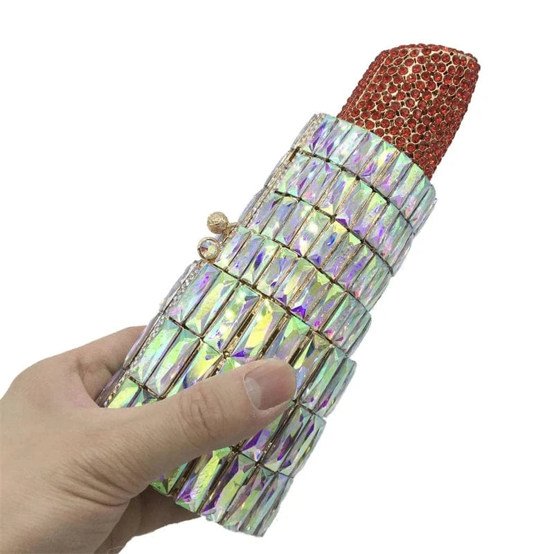 lipstick-Huancai Red 7# Dropshipping fashion apple shaped evening bag crystal rhinestone clutch bag purse for women luxury