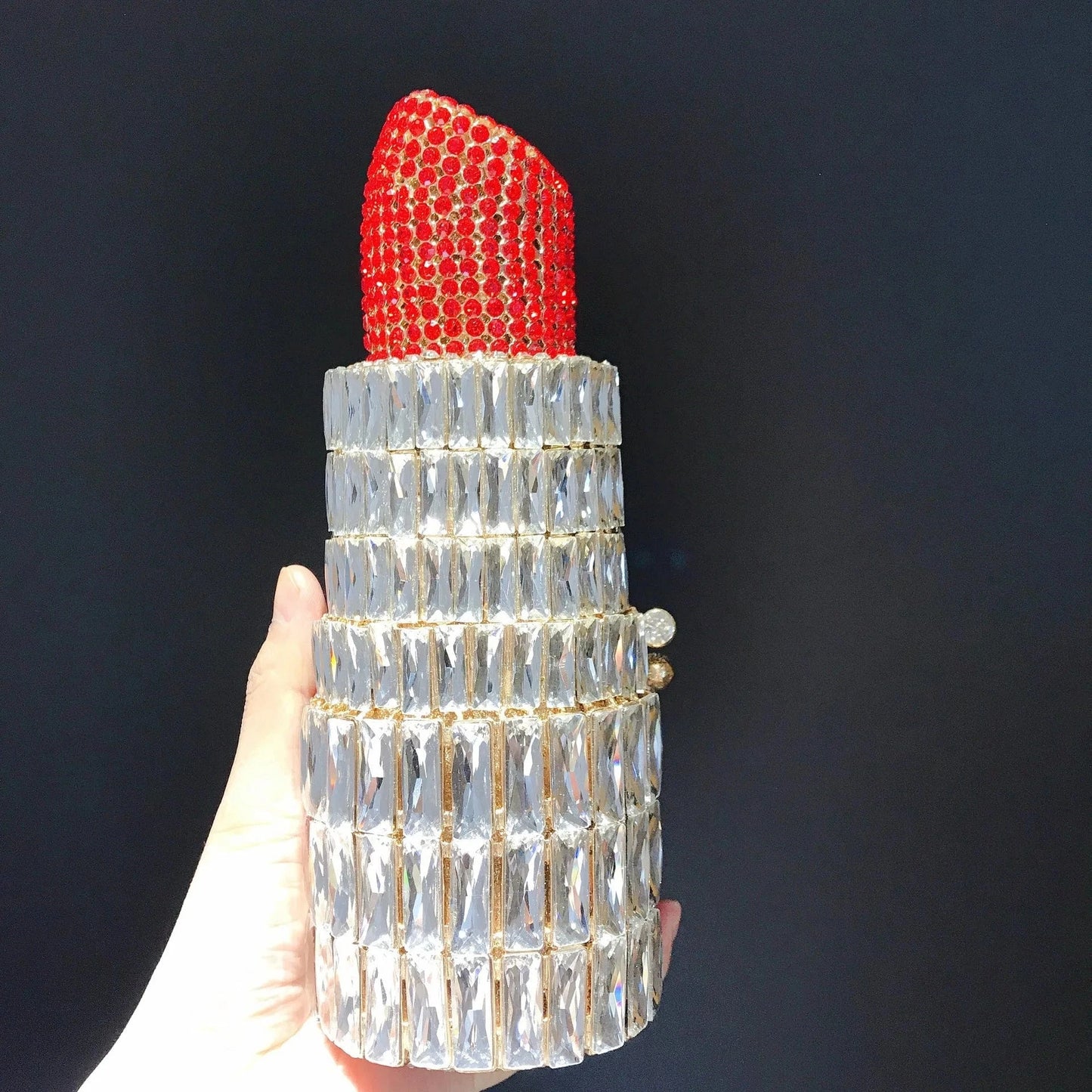 lipstick-silverred (goldhardware)12# Dropshipping fashion apple shaped evening bag crystal rhinestone clutch bag purse for women luxury