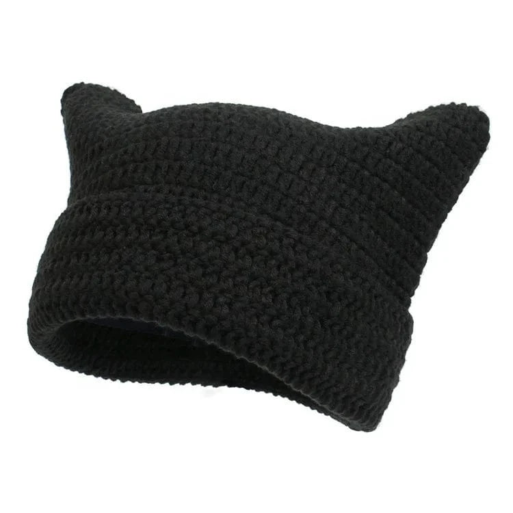Little Demon Stripe Bonnet Cute Cartoon Cat Ear Knitted Hat Fashion Knit Piglet Cap Autumn Winter Warm Soft Beanies