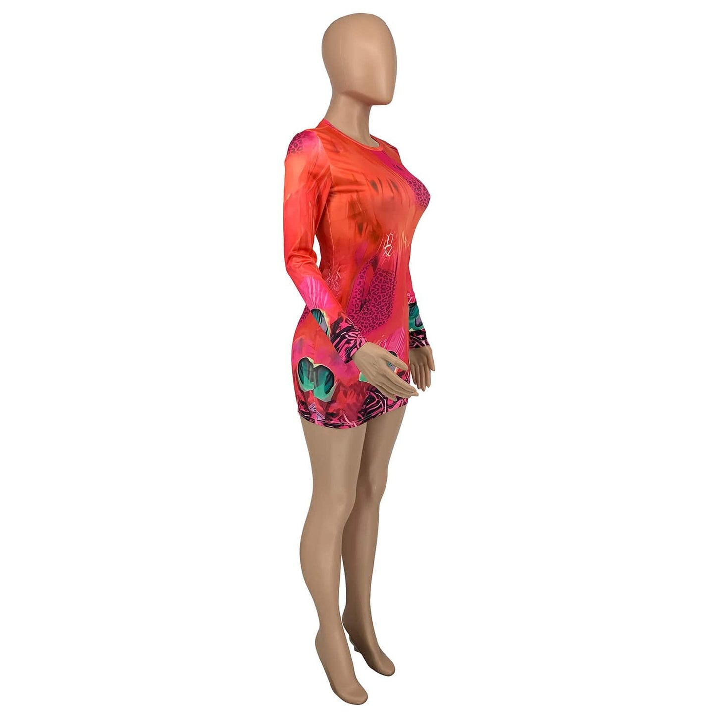 Liu Ming Fall Winter Women Fashion 2023 Sexy Full Printed Long Sleeve High Waist Bodycon Mini Dress