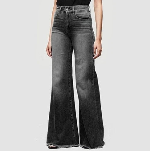 Liu Ming Hot Selling Wholesale 2024 Vintage Fashion Women Stretch Pocket Trousers High Waist Wide Leg Denim Flare Jeans