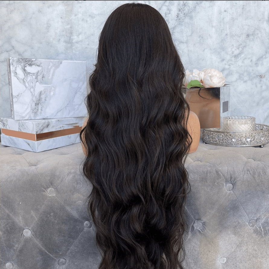 Long 40 Inch Natural Black Color Water Wave Cuticle Aligned Bleached Knots Pre Plucked Transparent Lace Front Wigs