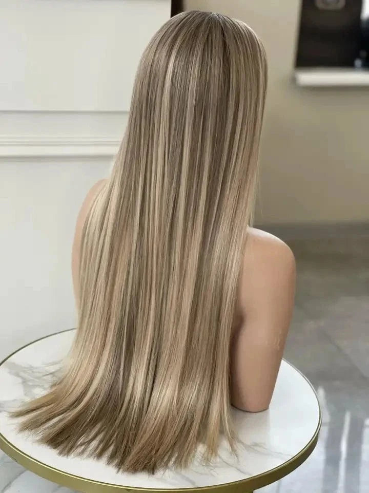Long 55 60 65 cm 150% Density Clip In Ash Blonde Highlight Color Straight Kosher Raw Cuticle Aligned Human Hair Lace Front Wigs